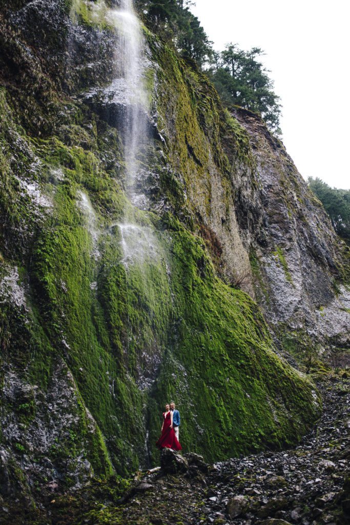 Engagement photo at Wahclella Falls on the Columbia River Gorge