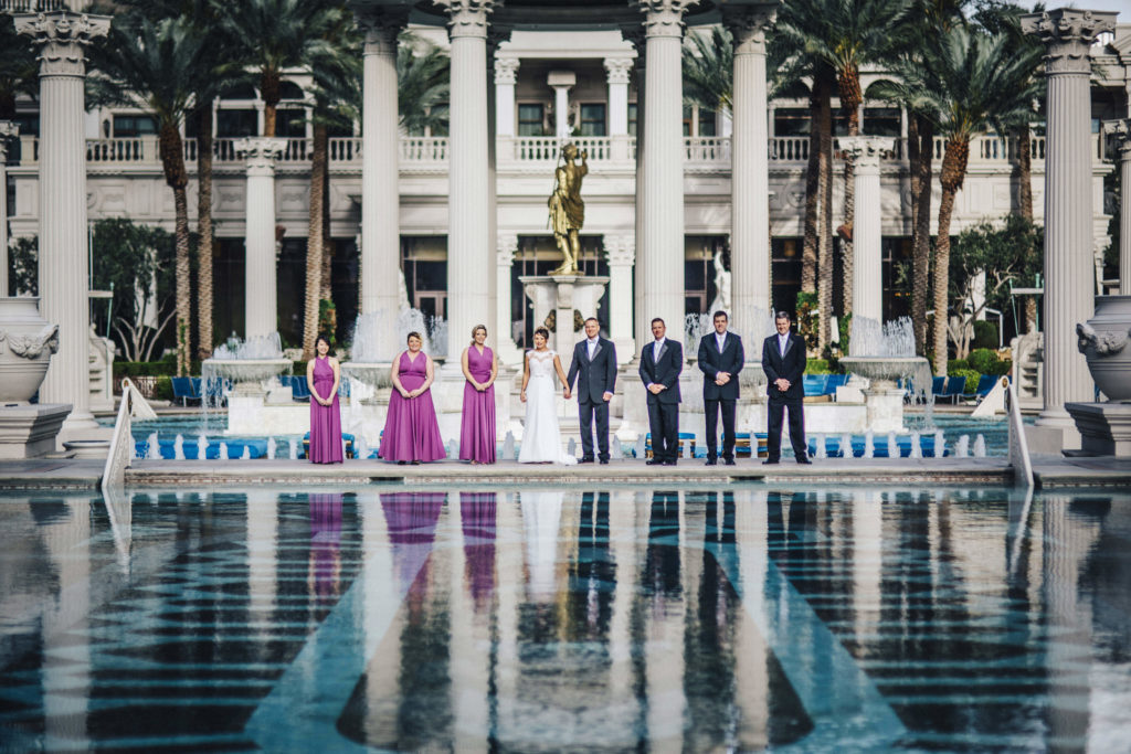 Wedding party photo at Caesars Palace in Las Vegas