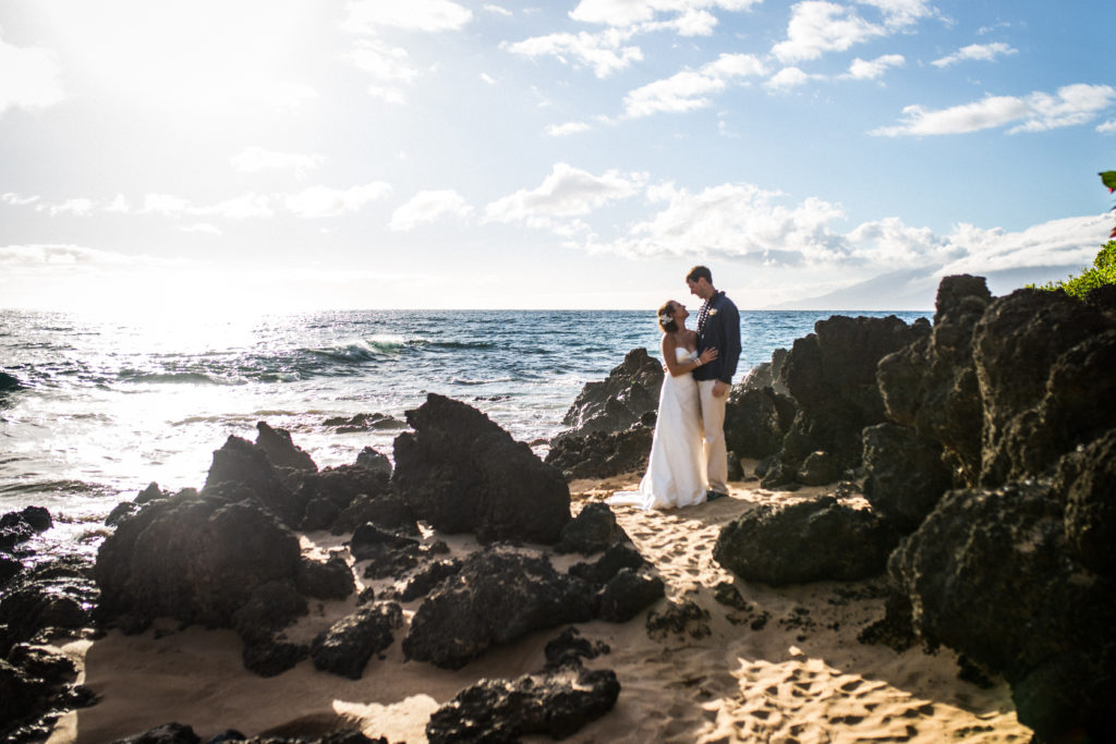 Wedding photo on the beach in Maui, Hawaii