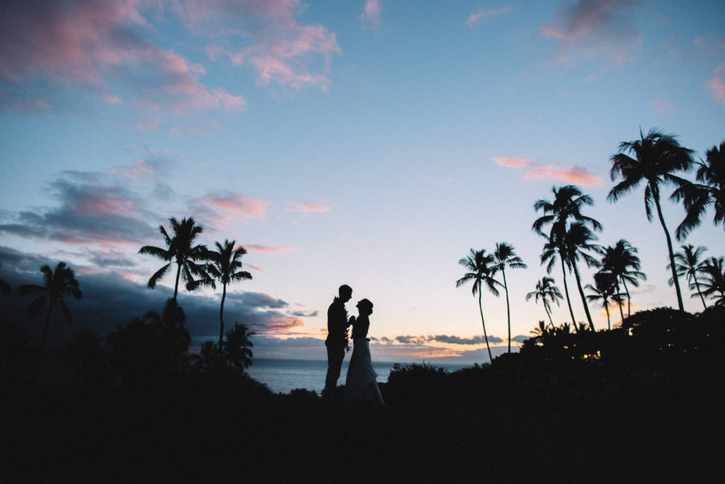 Sunset wedding photo at Gannon's Restaurant in Kihei, Hawaii