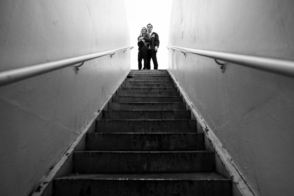Black and white engagement photo in West Hollywood