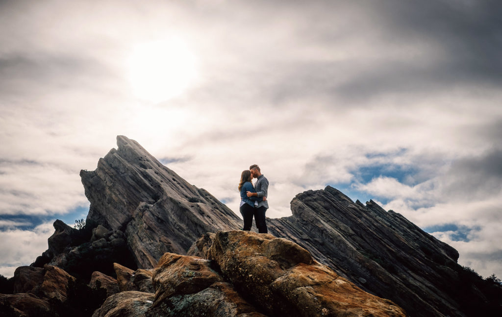 Moody engagement photo at Vasquez Rocks in Los Angeles County, California