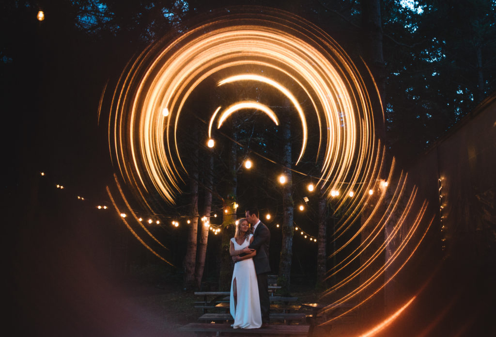 A wedding photo using the ring of fire technique at Home Place Farm in Molalla