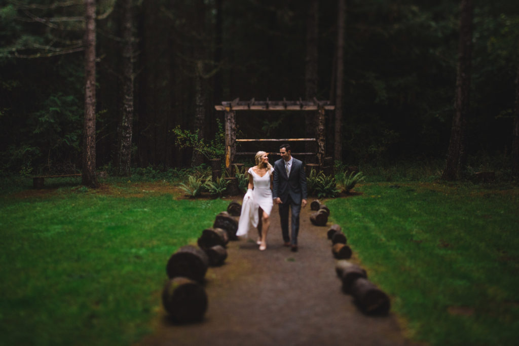 Wedding photo in the woods at Home Place Farm in Molalla, Oregon