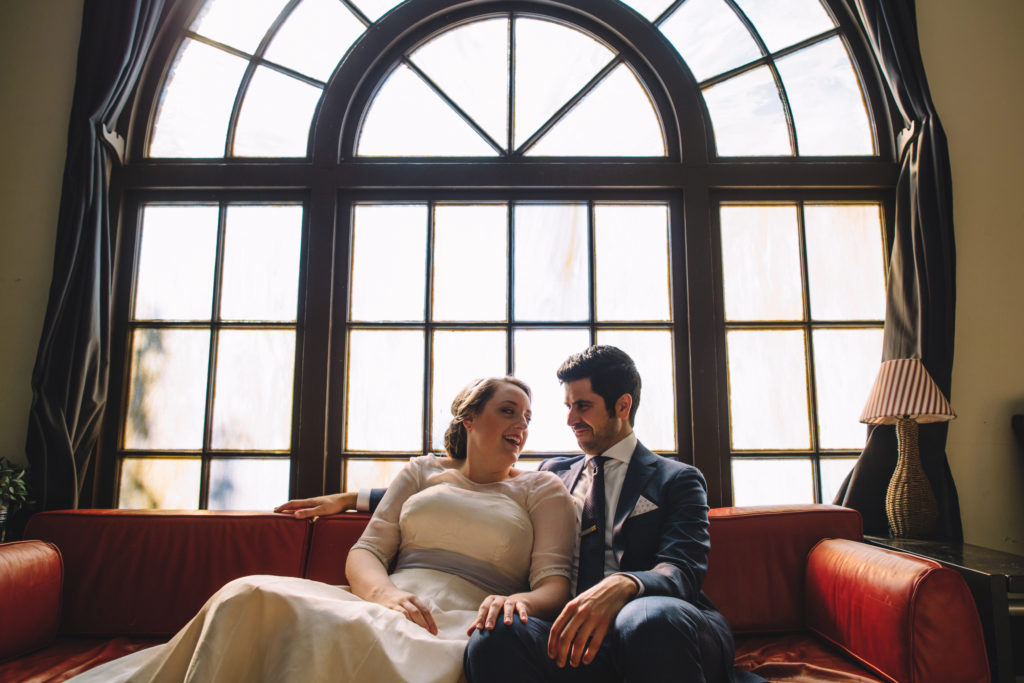 Photo of a bride and groom at the Fremont Abbey Arts Center in Seattle