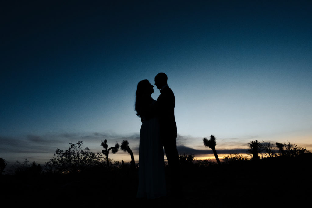 Sunset photo of a couple in Joshua Tree, California