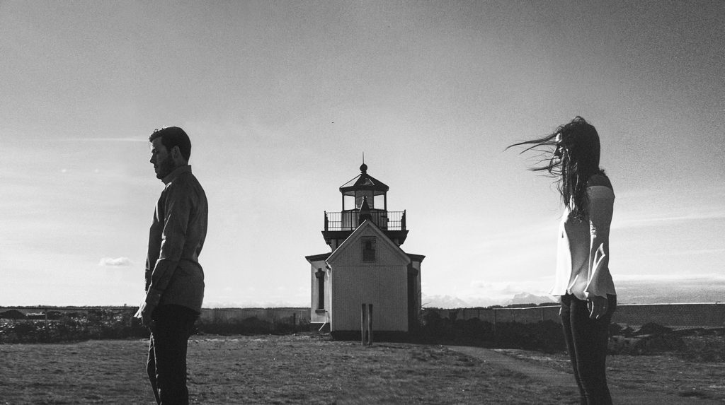 Artistic engagement photo with the lighthouse at Discovery Park