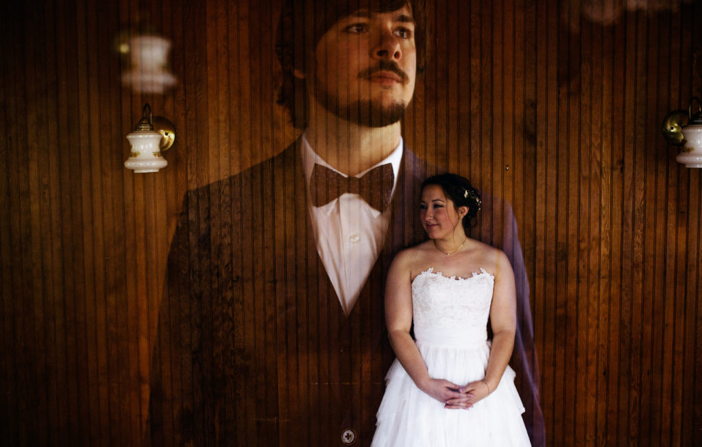 Double exposure wedding photo in Sawyer, MI