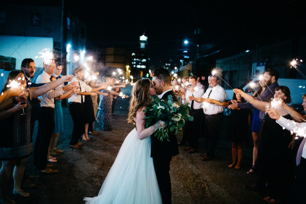 Sparkler exit wedding photo at Within Sodo in Seattle, WA