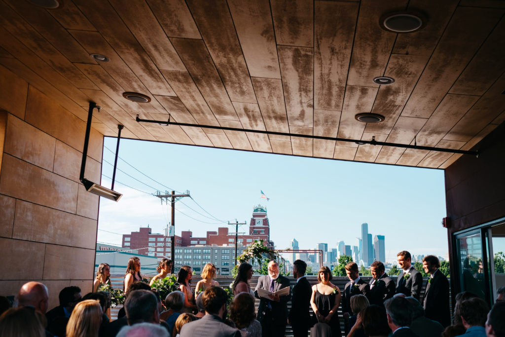 A wedding ceremony on the roof at Within Sodo in Seattle, Washington 