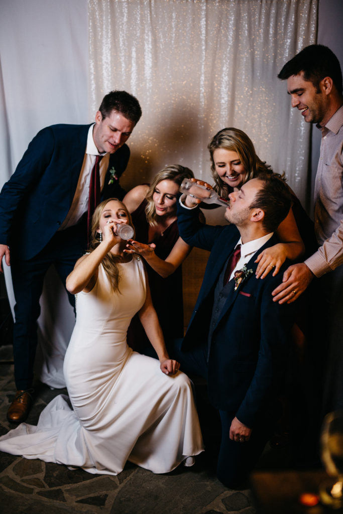 A bride and groom getting iced on their wedding day at Nita Lake Lodge