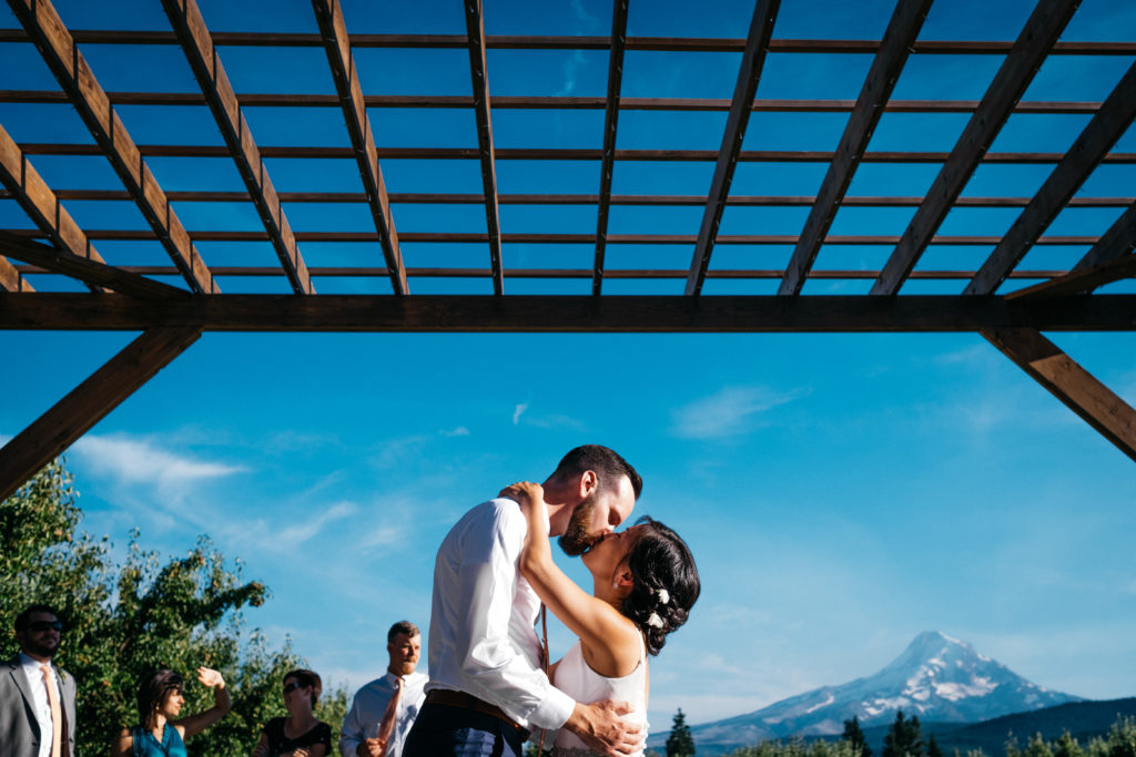 A bride and groom's first dance at their Mt View Orchards wedding