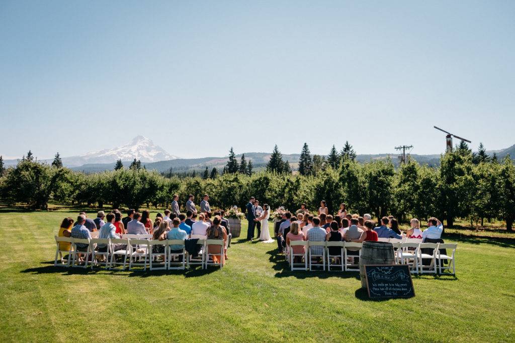 A wedding ceremony at Mt View Orchards in Hood River, OR