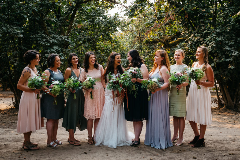 Bridesmaids with mismatched dresses
