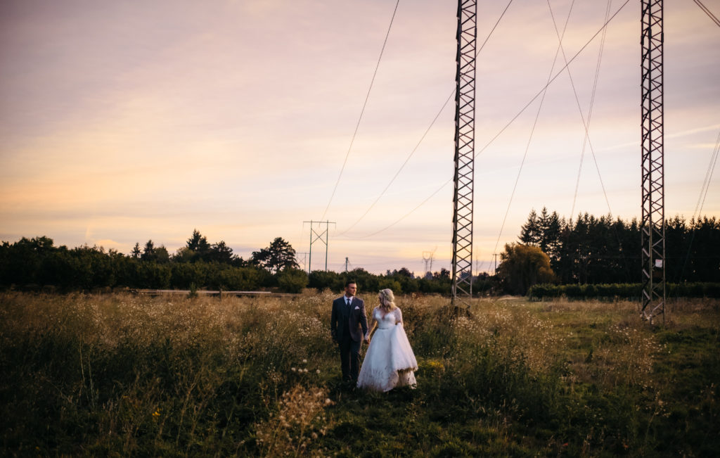 Sunset wedding photo at Postlewait's Country Weddings in Canby, OR