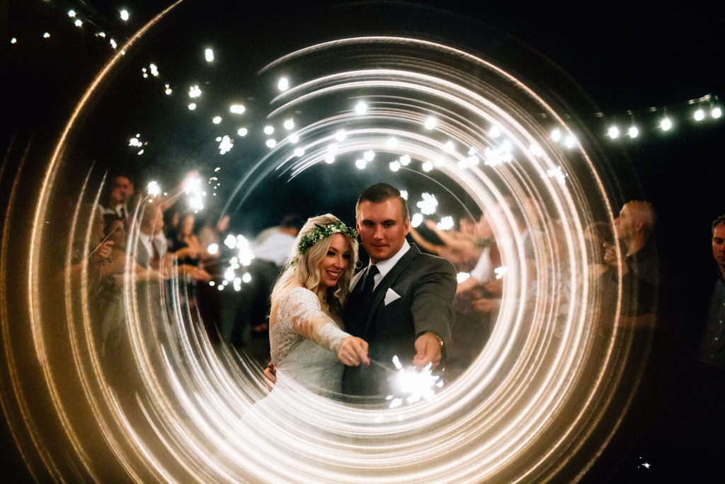 Wedding sparkler photo at Postlewaits country weddings in Canby, OR