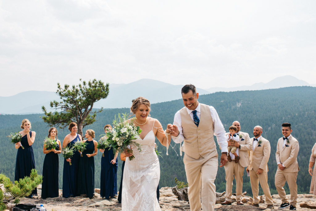 Bride and groom right after their wedding ceremony in Rocky Mountain National Park