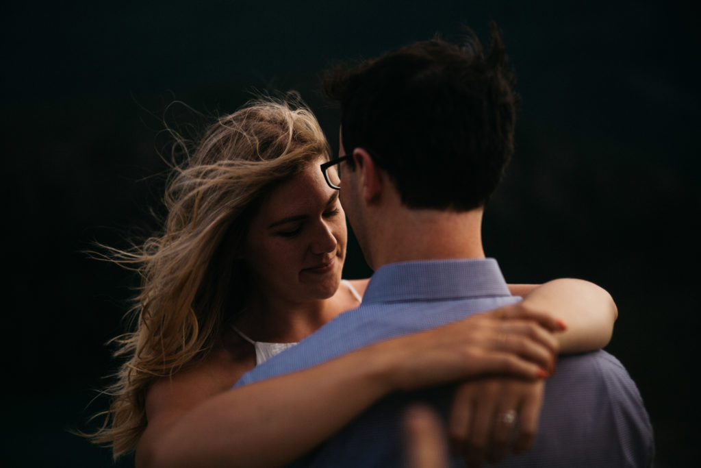 Moody sunset engagement photo in North Cascades National Park