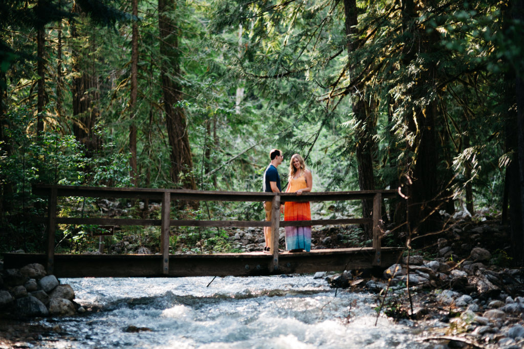 Engagement photo on Thunder Creek trail in North Cascades National Park