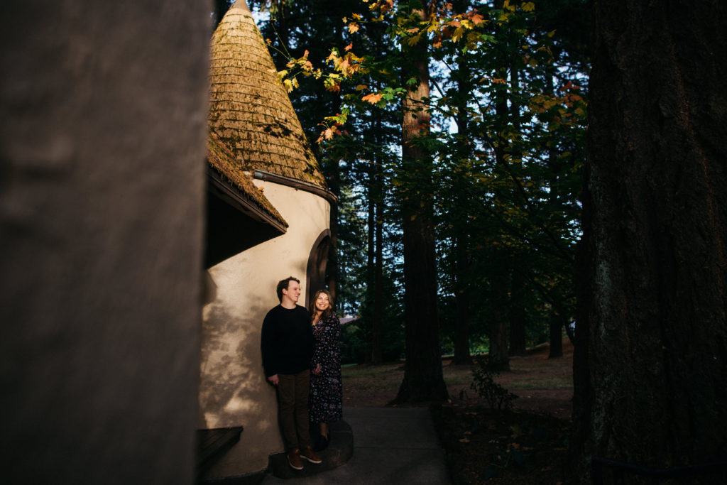 Engagement photo at Mount Tabor in Portland, Oregon