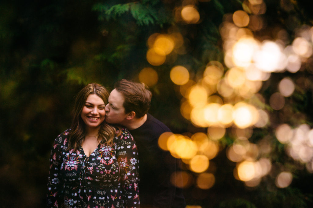 Double exposure engagement photography at Mount Tabor in Portland, Oregon