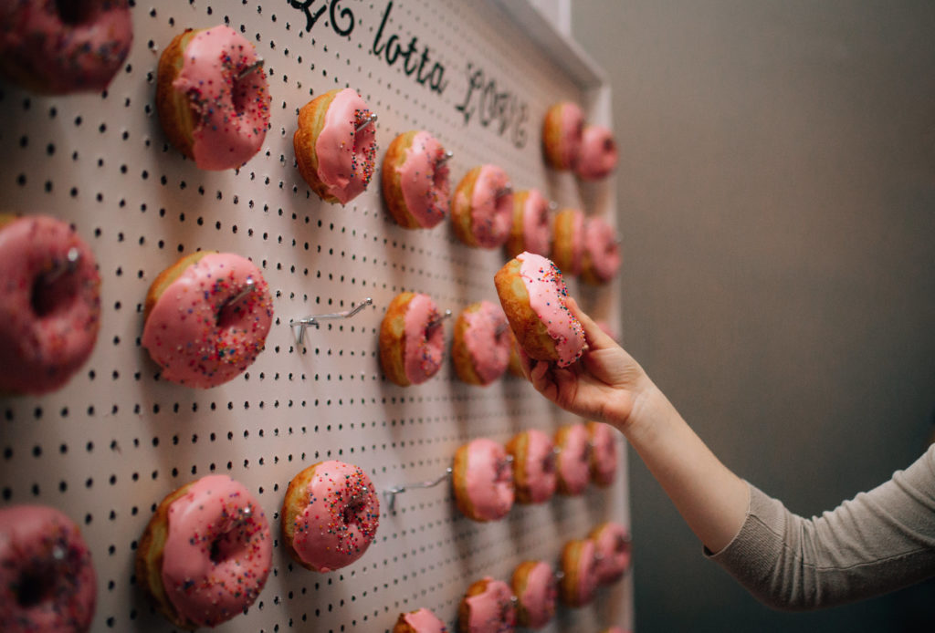 Wedding donut wall from VooDoo Donuts at Urban Studio in Downtown Portland