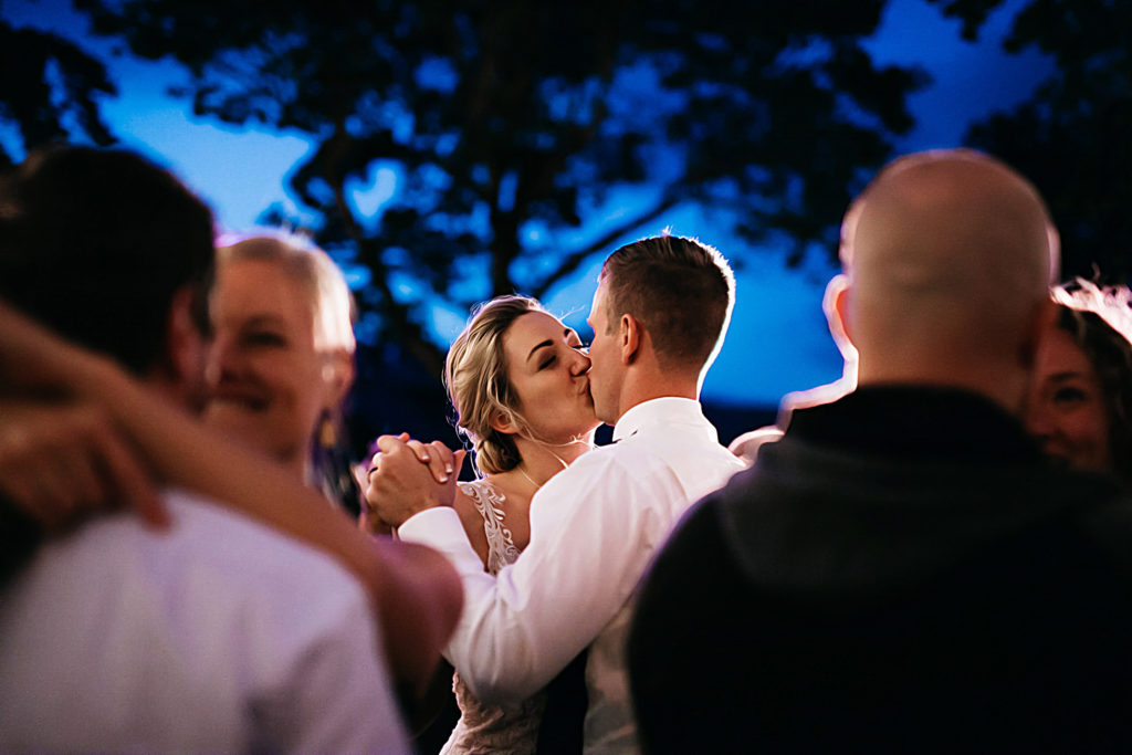 Bride and groom dancing during the outdoor reception at the Columbia Gorge Hotel