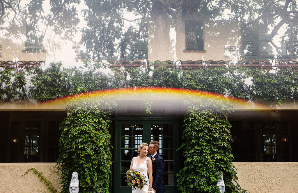 Wedding photo using a prism at the Columbia Gorge Hotel in Hood River, Oregon
