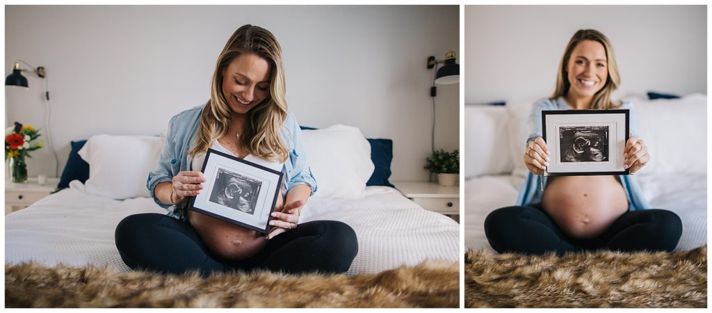 In home creative maternity photography with sonogram photo