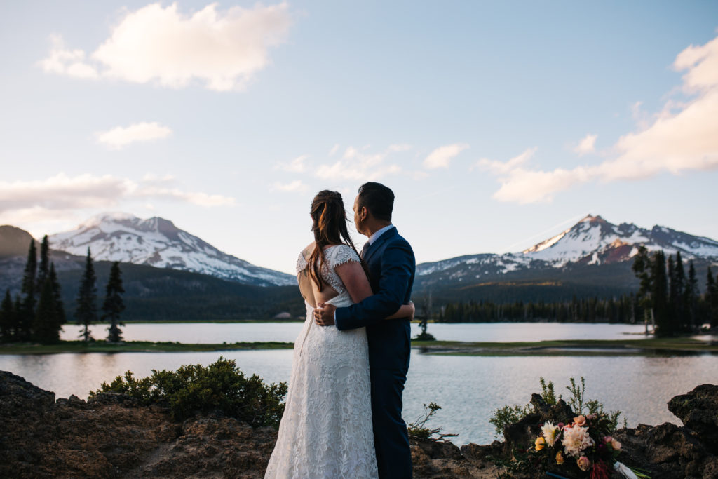 Bride and Groom at their sparks lake elopement