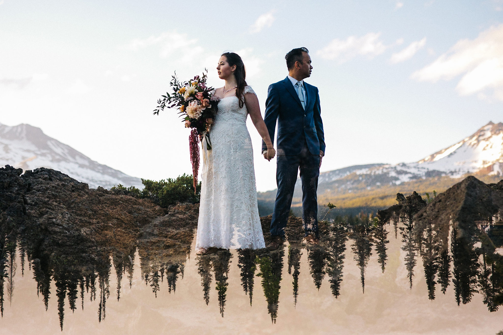 Sparks Lake elopement double exposure