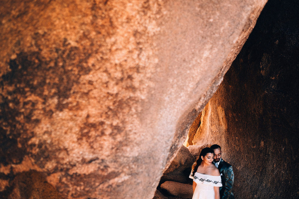 Elopement photo of a bride and groom in Joshua Tree National Park
