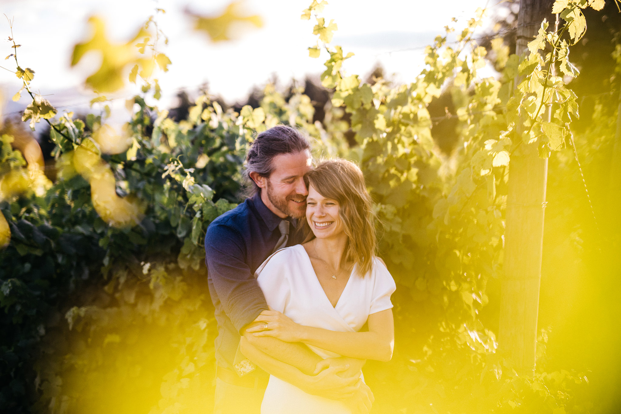 Wedding photo in the vineyard at Gorge Crest Vineyards