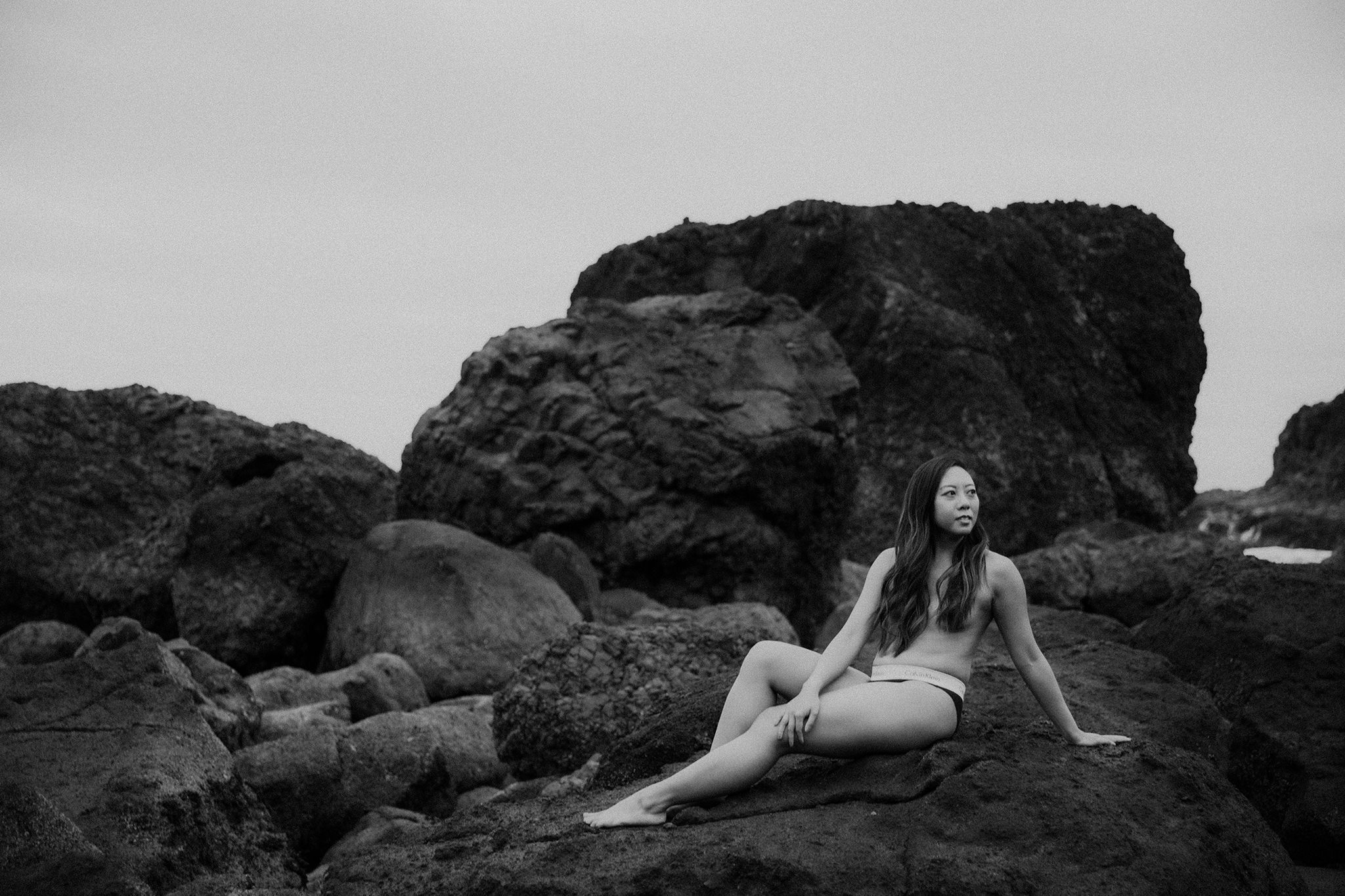 Natural boudoir photo on the Oregon Coast