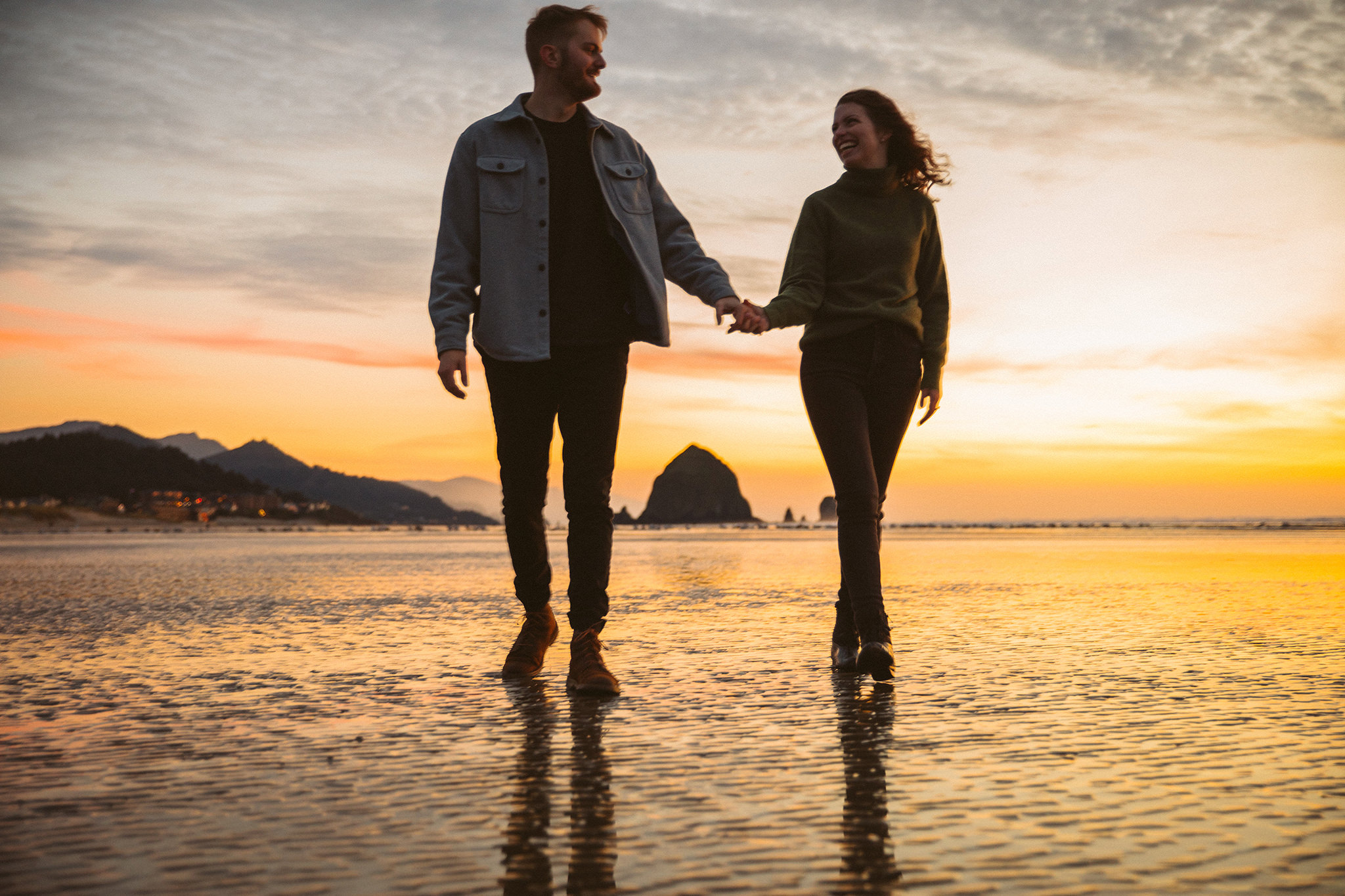 engagement photo on Cannon Beach at sunset