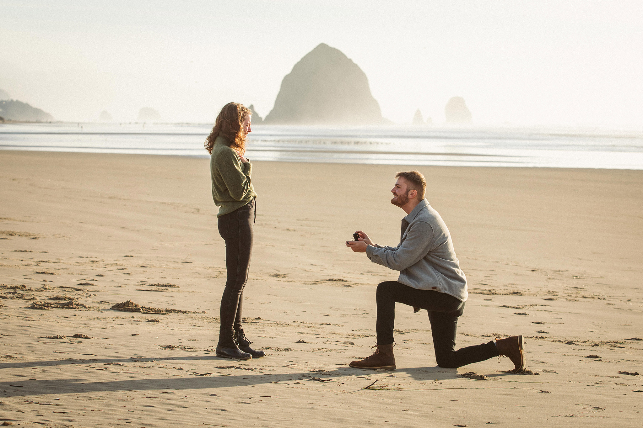 Surprise proposal at Cannon Beach, Oregon
