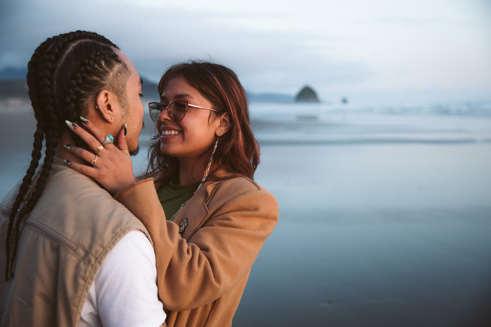 A couple during their Cannon Beach proposal session