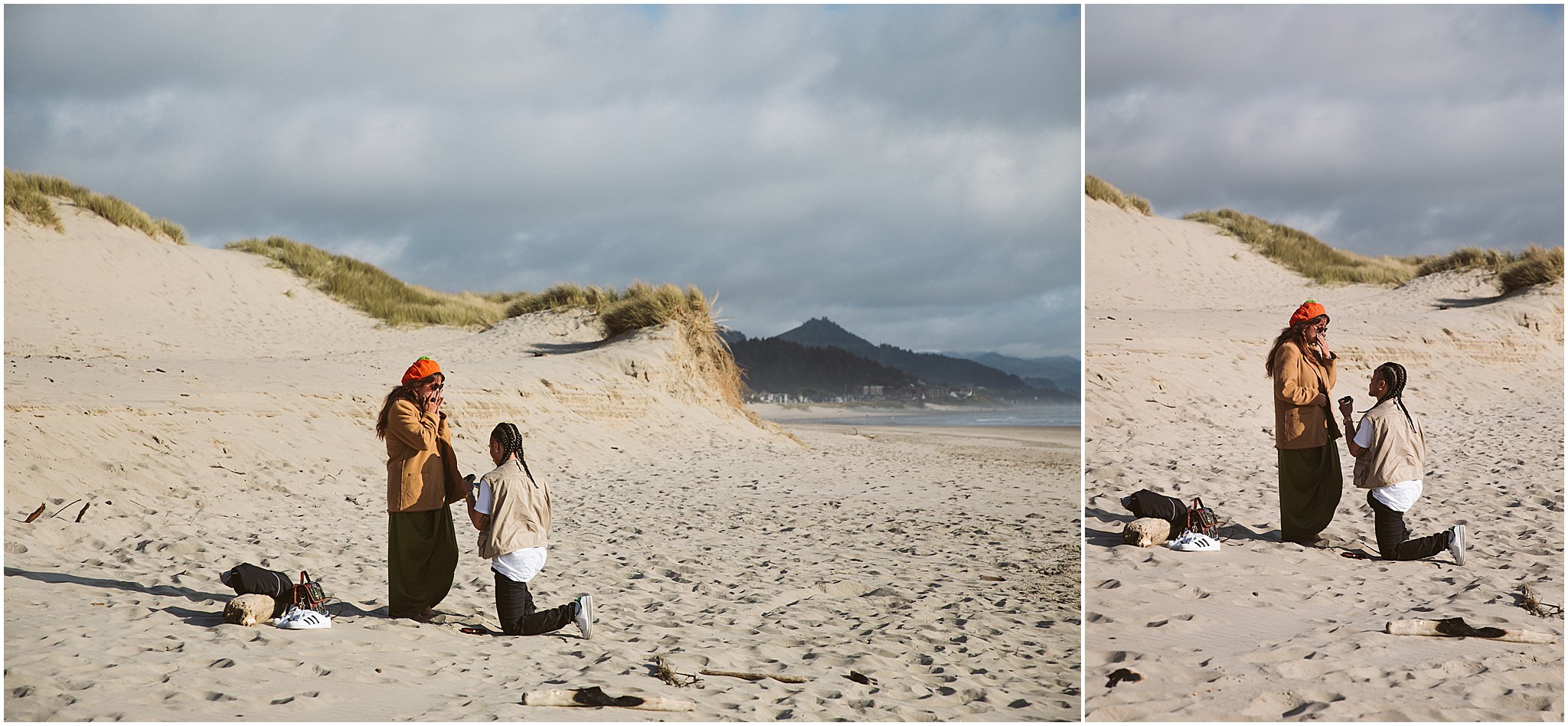 A surprise proposal on the Oregon coast at Cannon Beach