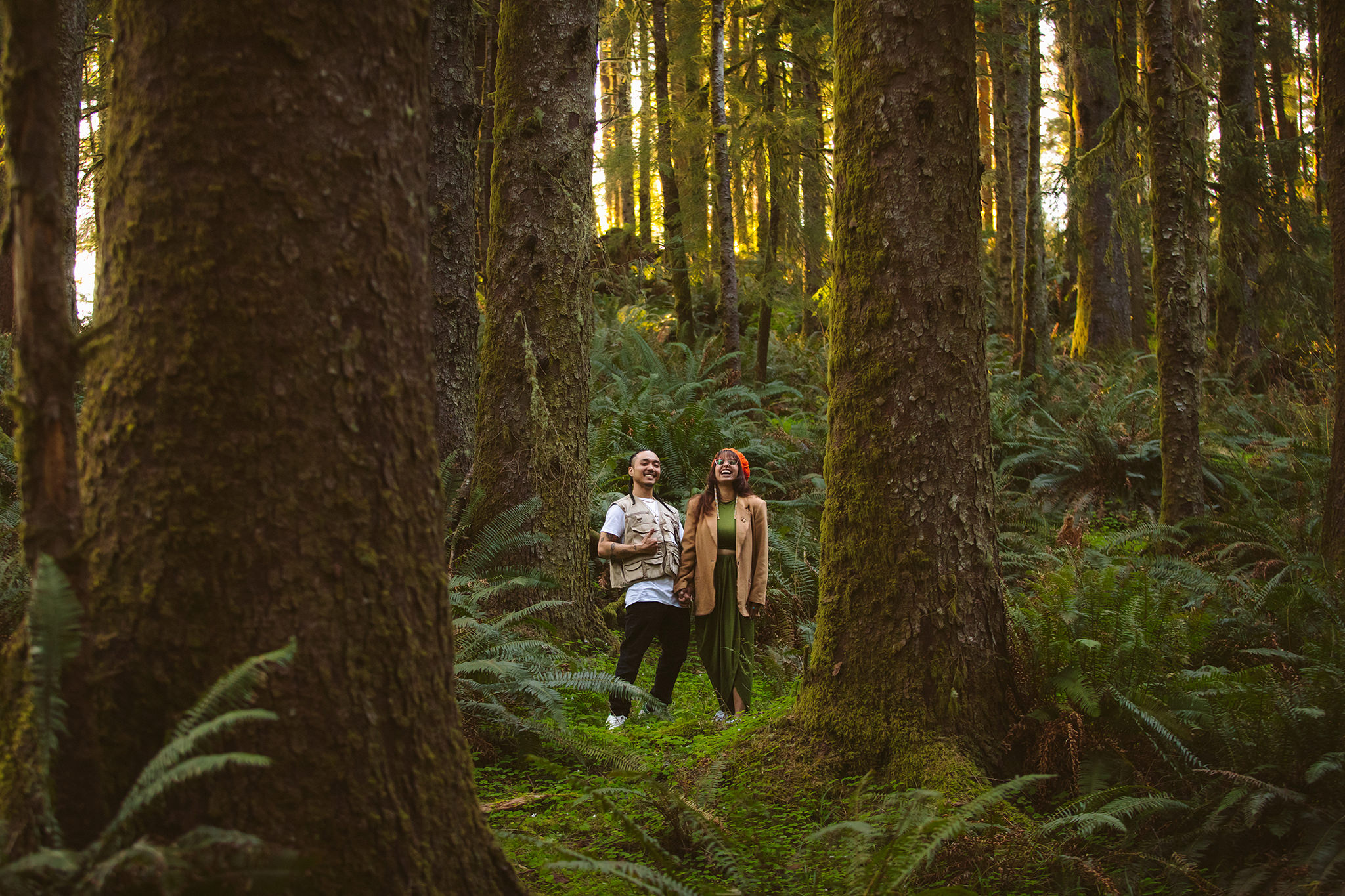 A candid Oregon forest engagement photo