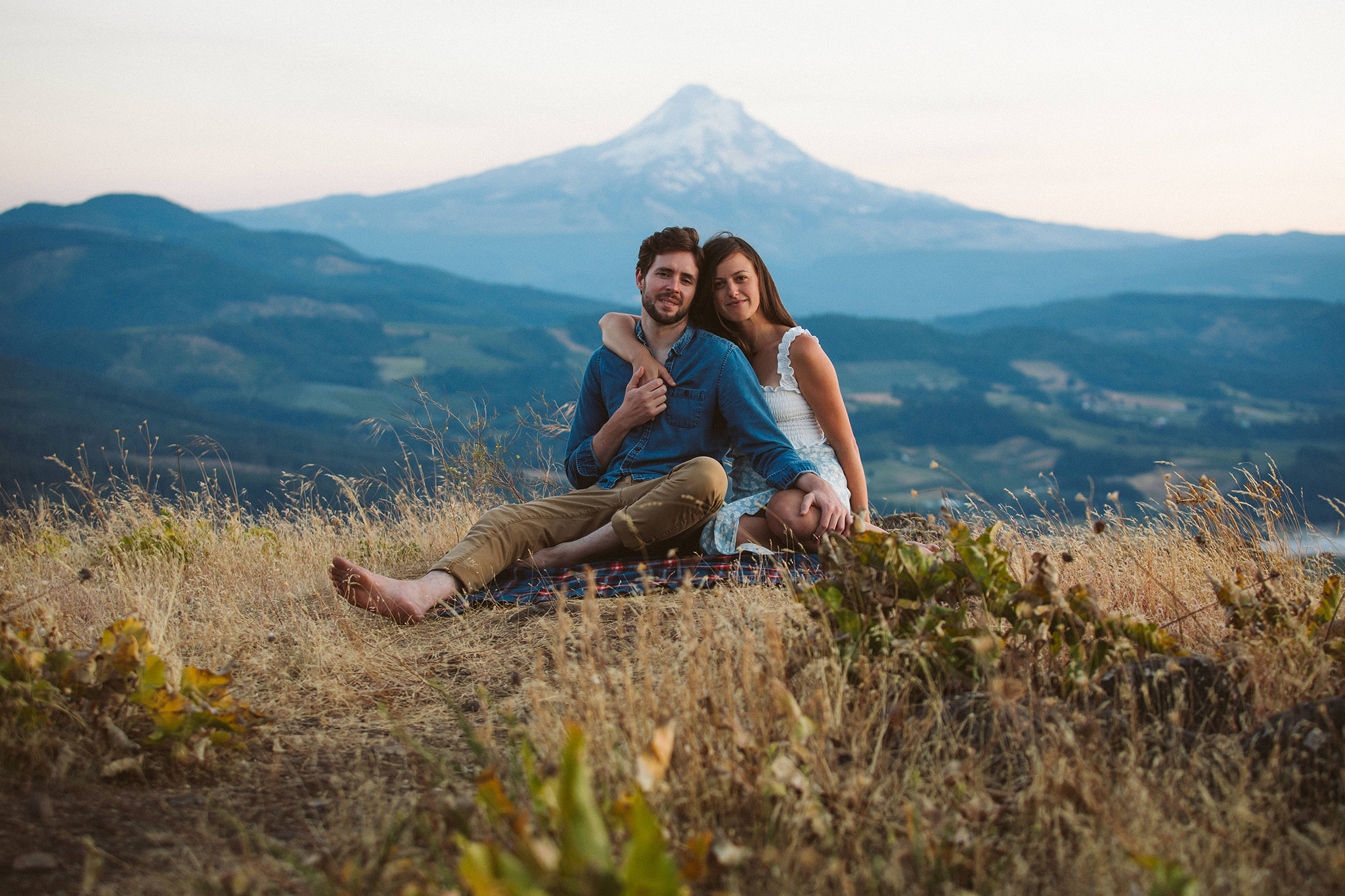 Adventure engagement photos in Hood River, Oregon with Mount Hood in the background
