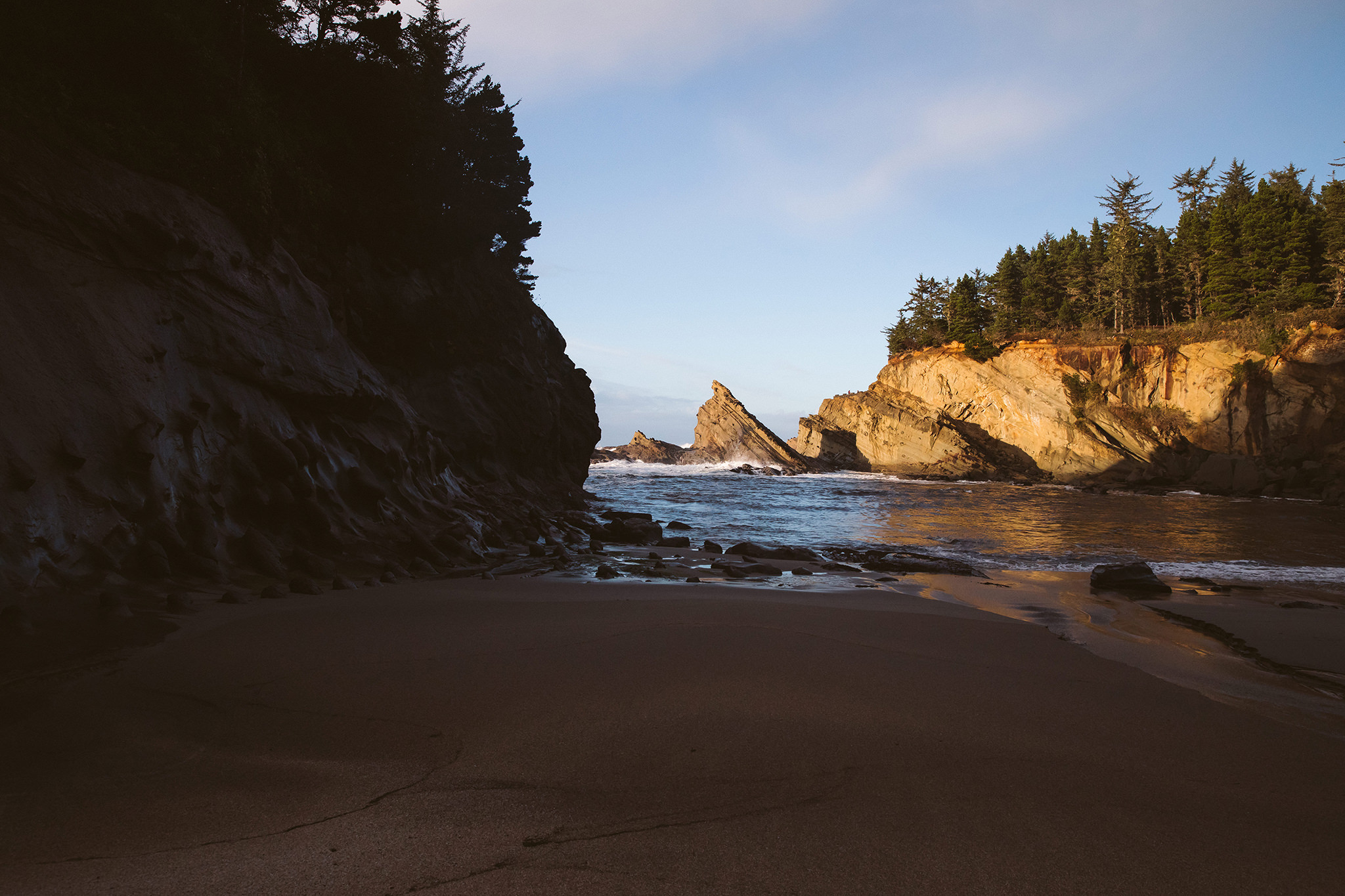 A cliffside beach in Coos Bay, Oregon at Shore Acres state park