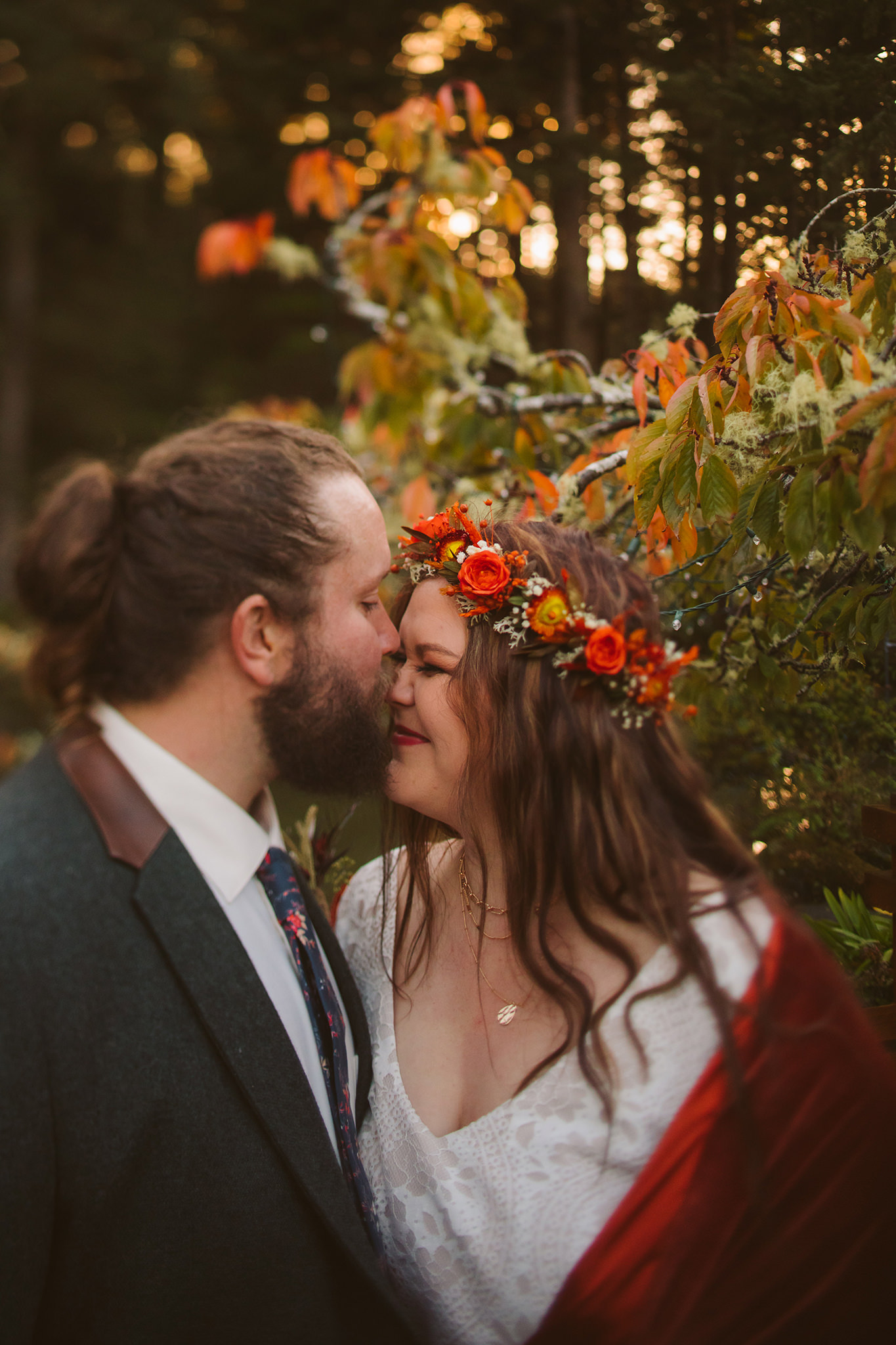 An elopement photo in the formal garden at Shore Acres State Park